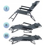 Casa si Gradina - Gradina si terasa - Mobilier exterior - Scaune si sezlonguri gradina - Sezlong pliabil, cadru metalic, reglabil in 3 pozitii pana la complet orizontal, cu tetiera, 153x60 cm, gri - Infinity.ro