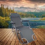 Casa si Gradina - Gradina si terasa - Mobilier exterior - Scaune si sezlonguri gradina - Sezlong pliabil, cadru metalic, reglabil in 3 pozitii pana la complet orizontal, cu tetiera, 153x60 cm, gri - Infinity.ro