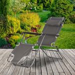 Casa si Gradina - Gradina si terasa - Mobilier exterior - Scaune si sezlonguri gradina - Sezlong pliabil, cadru metalic, reglabil in 3 pozitii pana la complet orizontal, cu tetiera, 153x60 cm, gri - Infinity.ro