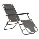 Casa si Gradina - Gradina si terasa - Mobilier exterior - Scaune si sezlonguri gradina - Sezlong pliabil, cadru metalic, reglabil in 3 pozitii pana la complet orizontal, cu tetiera, 153x60 cm, gri - Infinity.ro