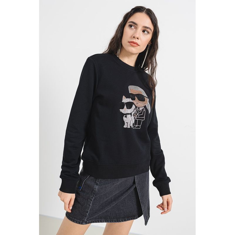 Fashion, accesorii si bijuterii - Femei - Imbracaminte femei - Camasi si bluze femei - Bluza dama Karl Lagerfeld cu logo din strasuri XL INTL Negru - Infinity.ro