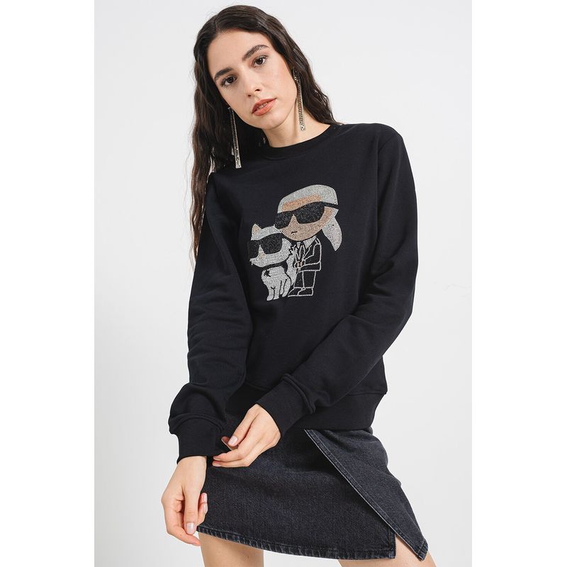 Fashion, accesorii si bijuterii - Femei - Imbracaminte femei - Camasi si bluze femei - Bluza dama Karl Lagerfeld cu logo din strasuri XL INTL Negru - Infinity.ro