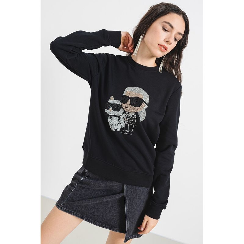 Fashion, accesorii si bijuterii - Femei - Imbracaminte femei - Camasi si bluze femei - Bluza dama Karl Lagerfeld cu logo din strasuri XL INTL Negru - Infinity.ro