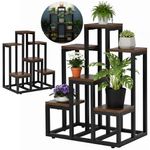Casa si Gradina - Gradinarit si plante - Plante si ghivece - Ghivece si suporturi - Suport pentru flori cu 6 polite din lemn, structura metal, 51x34x68 cm, negru - Infinity.ro