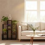 Casa si Gradina - Gradinarit si plante - Plante si ghivece - Ghivece si suporturi - Suport pentru flori cu 6 polite din lemn, structura metal, 51x34x68 cm, negru - Infinity.ro