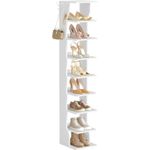 Casa si Gradina - Mobilier - Dulapuri si sifoniere - Dulapuri pantofi - Raft pantofi pentru spatii inguste, 9 niveluri, cu carlige laterale, montaj pe podea, 26x30x147 cm, alb - Infinity.ro