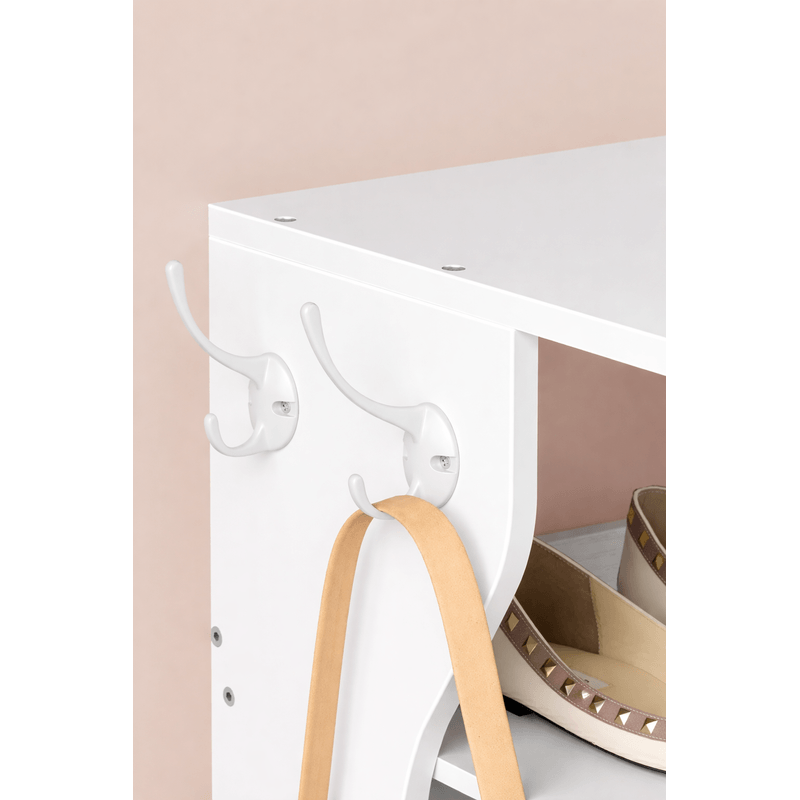 Casa si Gradina - Mobilier - Dulapuri si sifoniere - Dulapuri pantofi - Raft pantofi pentru spatii inguste, 9 niveluri, cu carlige laterale, montaj pe podea, 26x30x147 cm, alb - Infinity.ro