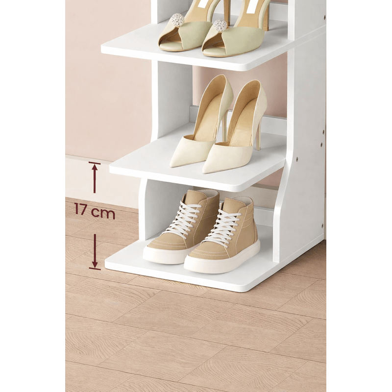 Casa si Gradina - Mobilier - Dulapuri si sifoniere - Dulapuri pantofi - Raft pantofi pentru spatii inguste, 9 niveluri, cu carlige laterale, montaj pe podea, 26x30x147 cm, alb - Infinity.ro