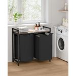 Market - Spalare si intretinere rufe - Uscatoare de rufe si accesorii - Cos de rufe, 2 compartimente, saci de rufe detasabili, raft, cadru metalic, 2x46L, 73x33x72 cm, maro si negru - Infinity.ro