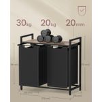 Market - Spalare si intretinere rufe - Uscatoare de rufe si accesorii - Cos de rufe, 2 compartimente, saci de rufe detasabili, raft, cadru metalic, 2x46L, 73x33x72 cm, maro si negru - Infinity.ro