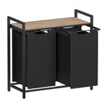 Market - Spalare si intretinere rufe - Uscatoare de rufe si accesorii - Cos de rufe, 2 compartimente, saci de rufe detasabili, raft, cadru metalic, 2x46L, 73x33x72 cm, maro si negru - Infinity.ro