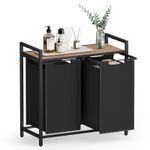 Market - Spalare si intretinere rufe - Uscatoare de rufe si accesorii - Cos de rufe, 2 compartimente, saci de rufe detasabili, raft, cadru metalic, 2x46L, 73x33x72 cm, maro si negru - Infinity.ro