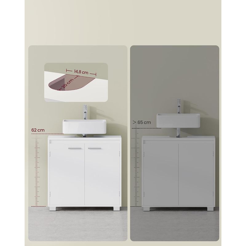 Casa si Gradina - Mobilier - Mobilier baie - Corpuri baie - Dulap baie pentru suport lavoar, MDF, 2 compartimente, raft interior reglabil, 30x60x60 cm, alb - Infinity.ro