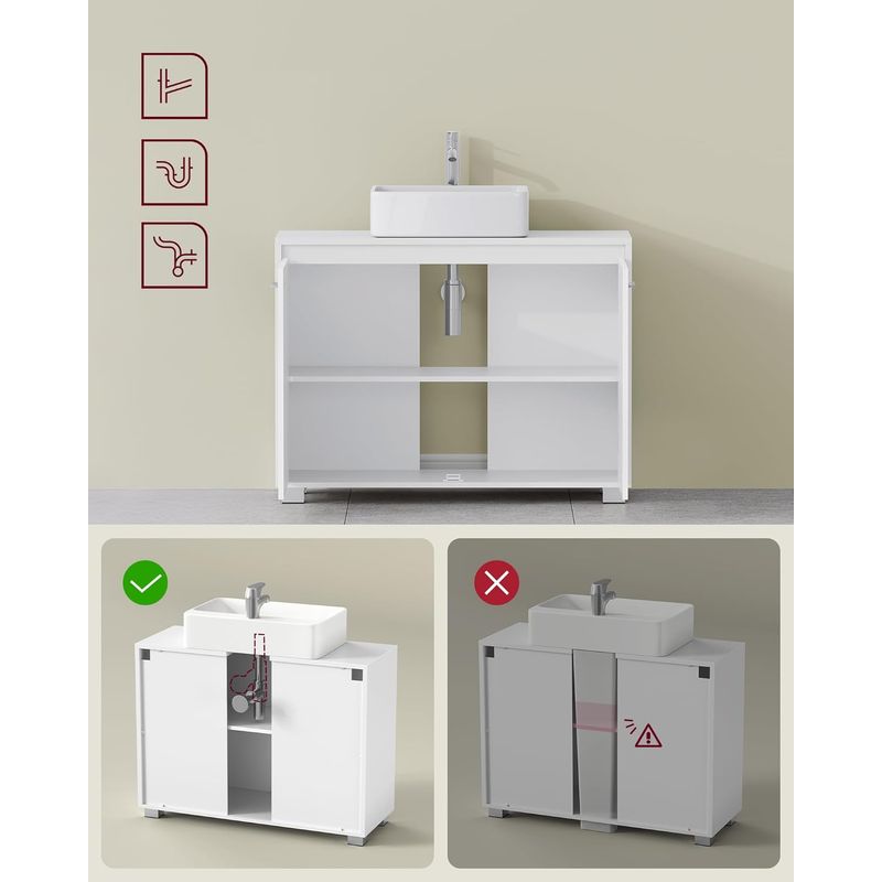 Casa si Gradina - Mobilier - Mobilier baie - Corpuri baie - Dulap baie pentru suport lavoar, MDF, 2 compartimente, raft interior reglabil, 30x60x60 cm, alb - Infinity.ro