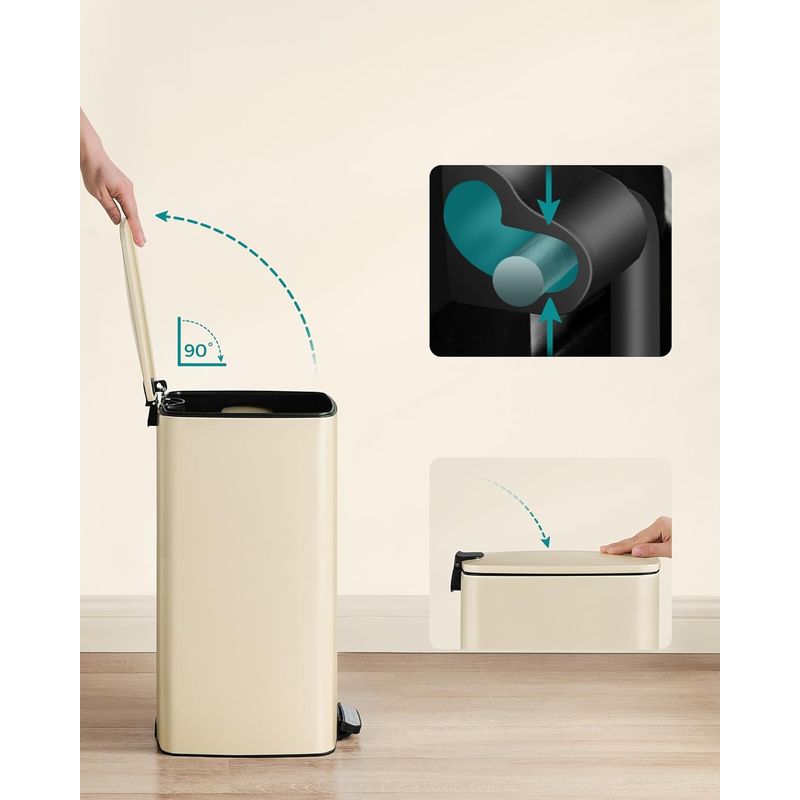 Casa si Gradina - Mobilier - Organizare si depozitare - Cosuri de gunoi - Cos gunoi 34x29x54 cm, 30L, cu pedala, capac silentios si galeata interioara detasabila, bej - Infinity.ro