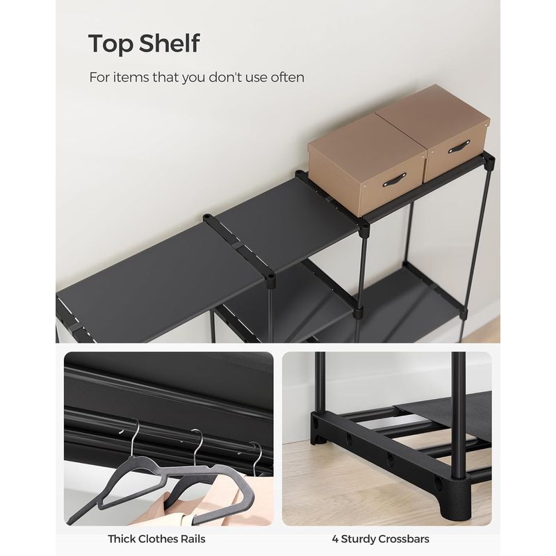 Casa si Gradina - Mobilier - Dulapuri si sifoniere - Dulapuri - Dulap portabil pentru haine cu 3 bare de suspendare si rafturi, structura metalica, 43x182x182 cm, negru - Infinity.ro