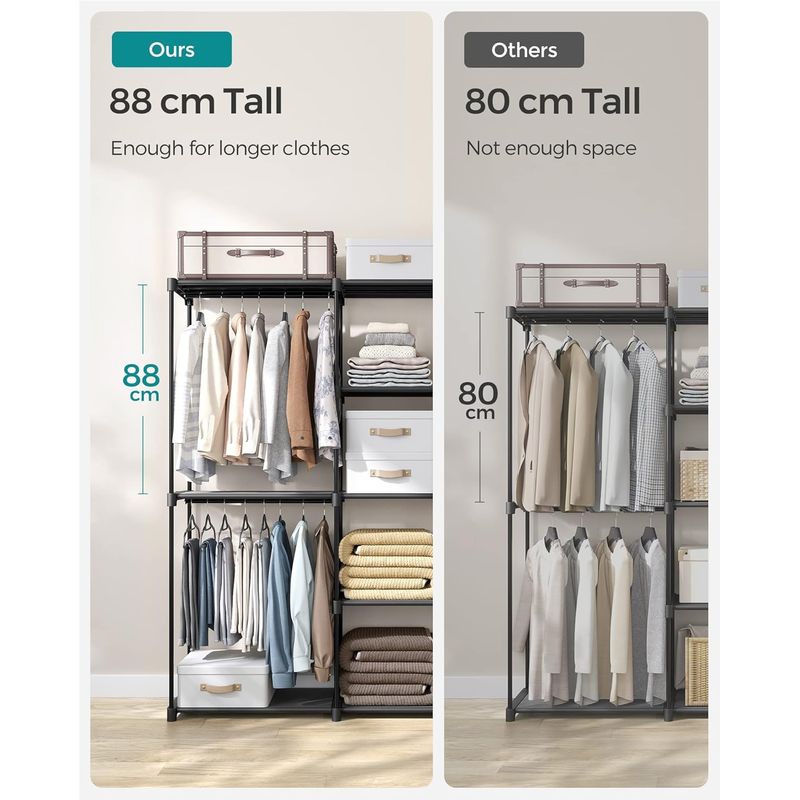 Casa si Gradina - Mobilier - Dulapuri si sifoniere - Dulapuri - Dulap portabil pentru haine cu 3 bare de suspendare si rafturi, structura metalica, 43x182x182 cm, negru - Infinity.ro