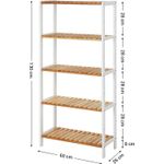 Casa si Gradina - Mobilier - Biblioteci si rafturi - Rafturi - Raft de depozitare din bambus, 5 polite, pentru bucatarie sau baie, 130x60x26cm, alb si maro natur - Infinity.ro