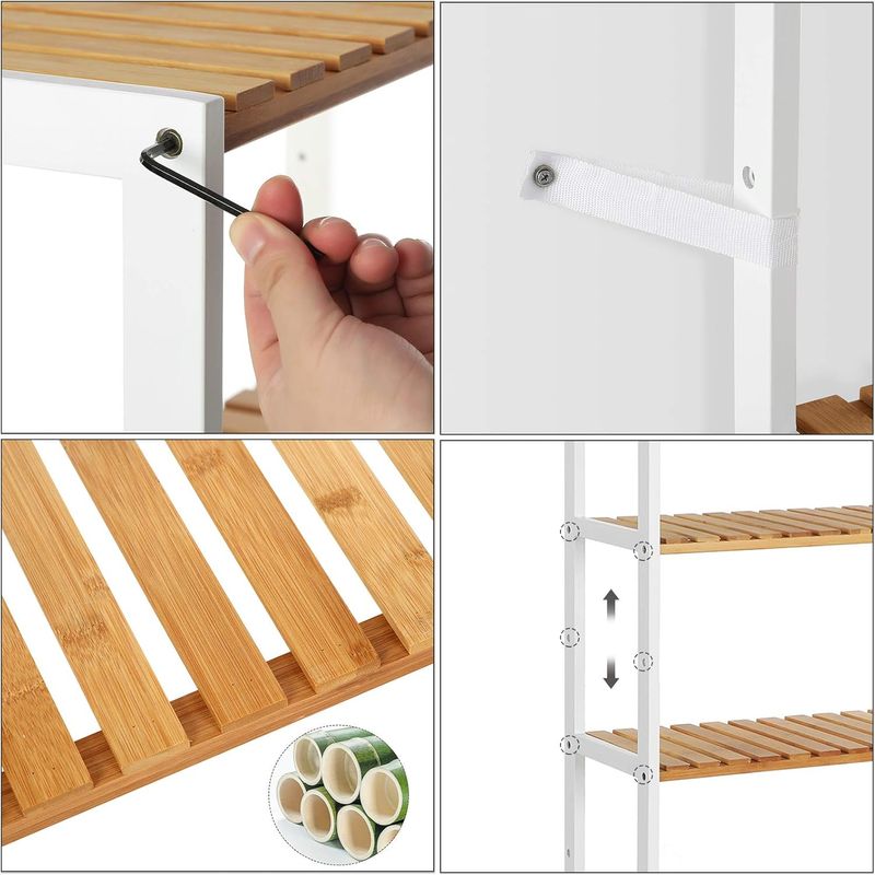 Casa si Gradina - Mobilier - Biblioteci si rafturi - Rafturi - Raft de depozitare din bambus, 5 polite, pentru bucatarie sau baie, 130x60x26cm, alb si maro natur - Infinity.ro