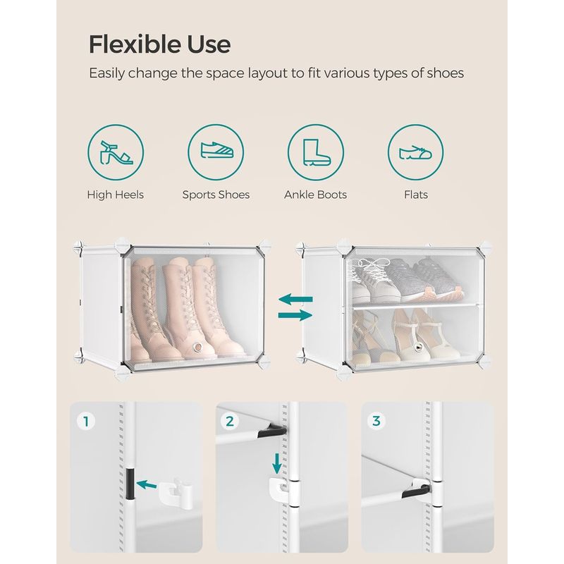 Casa si Gradina - Mobilier - Dulapuri si sifoniere - Dulapuri pantofi - Organizator pantofi modular cu 12 compartimente, cadru metalic si panouri din plastic, cu usi, 124x32x125 cm, alb - Infinity.ro