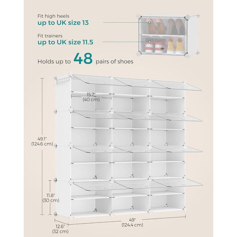 Casa si Gradina - Mobilier - Dulapuri si sifoniere - Dulapuri pantofi - Organizator pantofi modular cu 12 compartimente, cadru metalic si panouri din plastic, cu usi, 124x32x125 cm, alb - Infinity.ro
