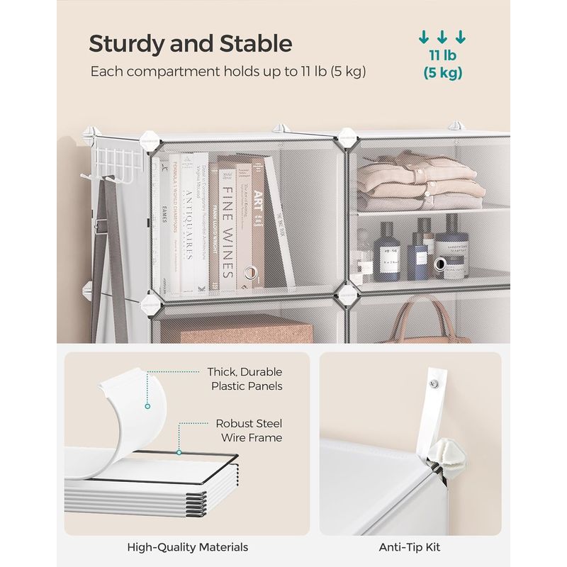 Casa si Gradina - Mobilier - Dulapuri si sifoniere - Dulapuri pantofi - Organizator pantofi modular cu 12 compartimente, cadru metalic si panouri din plastic, cu usi, 124x32x125 cm, alb - Infinity.ro