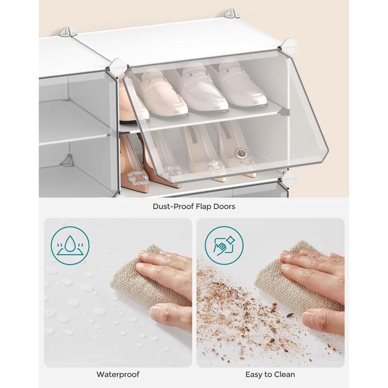 Casa si Gradina - Mobilier - Dulapuri si sifoniere - Dulapuri pantofi - Organizator pantofi modular cu 12 compartimente, cadru metalic si panouri din plastic, cu usi, 124x32x125 cm, alb - Infinity.ro