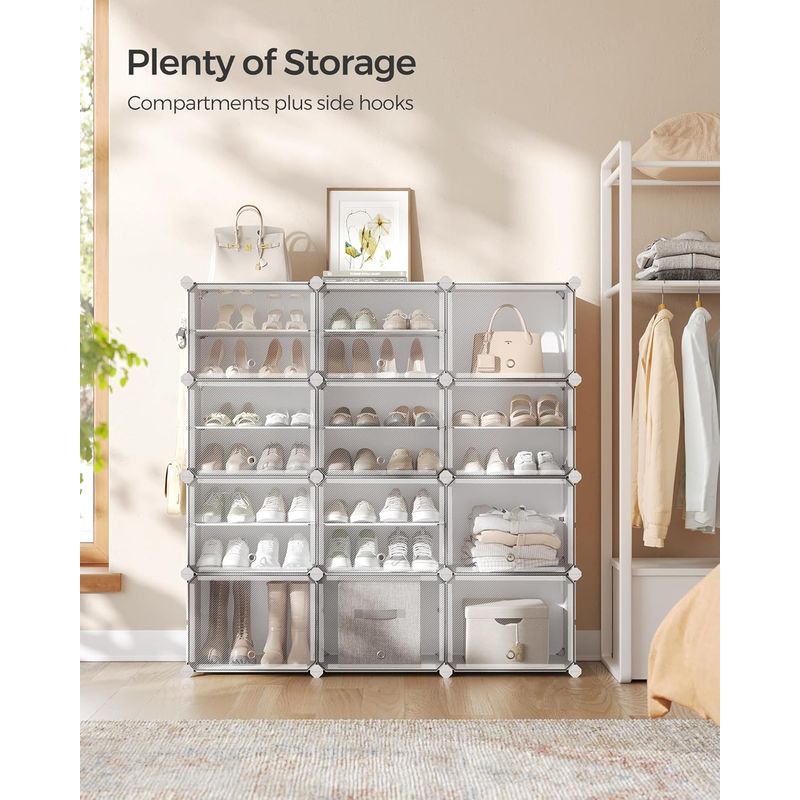 Casa si Gradina - Mobilier - Dulapuri si sifoniere - Dulapuri pantofi - Organizator pantofi modular cu 12 compartimente, cadru metalic si panouri din plastic, cu usi, 124x32x125 cm, alb - Infinity.ro