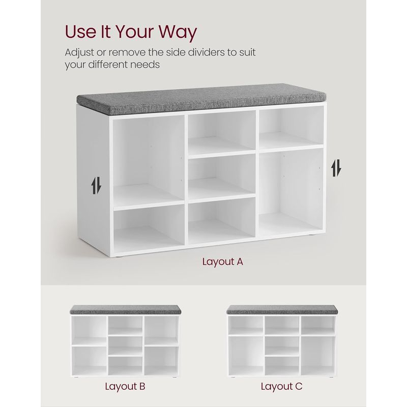 Casa si Gradina - Mobilier - Dulapuri si sifoniere - Dulapuri pantofi - Pantofar cu banca cu 9 compartimente si perna, sarcina 136 kg, 79x30x48 cm, alb - Infinity.ro