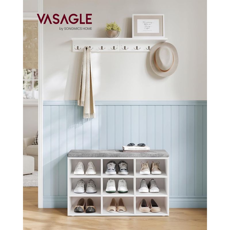 Casa si Gradina - Mobilier - Dulapuri si sifoniere - Dulapuri pantofi - Pantofar cu banca cu 9 compartimente si perna, sarcina 136 kg, 79x30x48 cm, alb - Infinity.ro