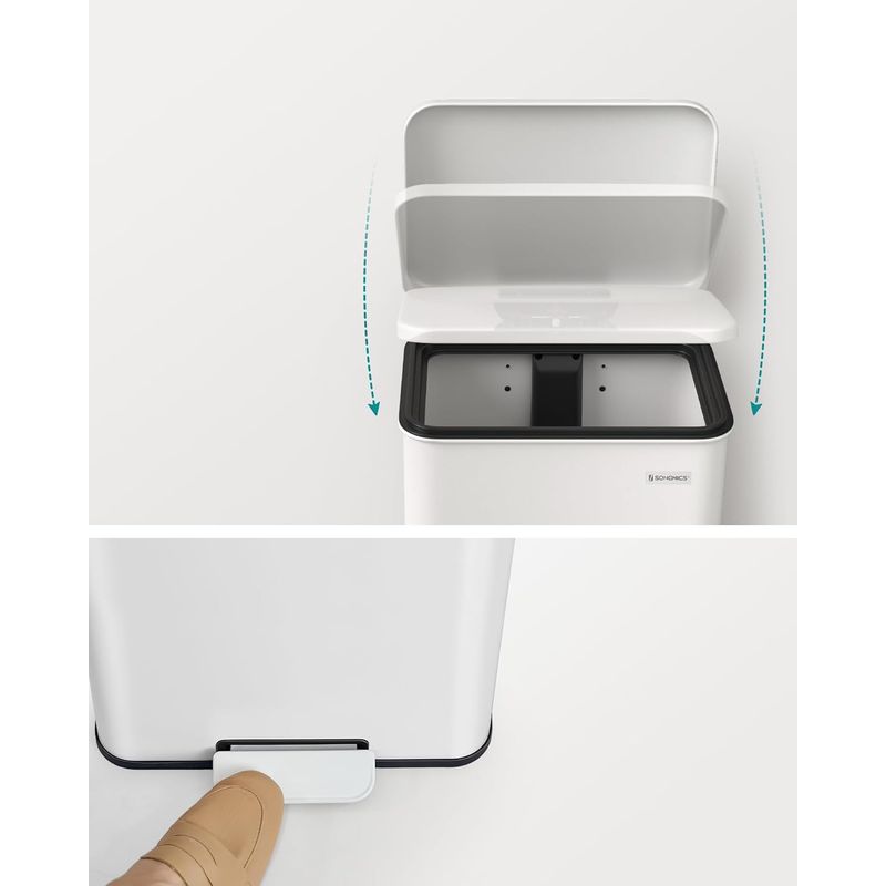 Casa si Gradina - Mobilier - Organizare si depozitare - Cosuri de gunoi - Cos de gunoi din otel, cu pedala si soft-close, saci gunoi inclusi, 40 litri, alb - Infinity.ro