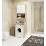 Casa si Gradina - Mobilier - Mobilier baie - Corpuri baie - Dulap baie suspendat, cu 2 usi si 2 rafturi deschise, PAL 16 mm, 64x30x94 cm, stejar sonoma si alb - Infinity.ro