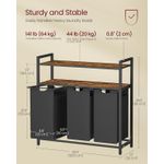 Market - Spalare si intretinere rufe - Uscatoare de rufe si accesorii - Cos de rufe cu 3 saci detasabili, 3x40 litri, 2 rafturi, structura metalica, stil industrial, 92x33x92 cm, maro rustic - Infinity.ro
