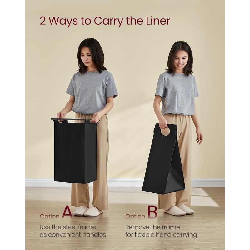 Market - Spalare si intretinere rufe - Uscatoare de rufe si accesorii - Cos de rufe cu 3 saci detasabili, 3x40 litri, 2 rafturi, structura metalica, stil industrial, 92x33x92 cm, maro rustic - Infinity.ro