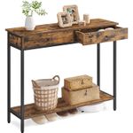 Casa si Gradina - Mobilier - Comode si corpuri - Console - Masa consola pentru hol cu 2 sertare, stil industrial, PAL si cadru metalic, 100x30x80 cm, maro rustic - Infinity.ro