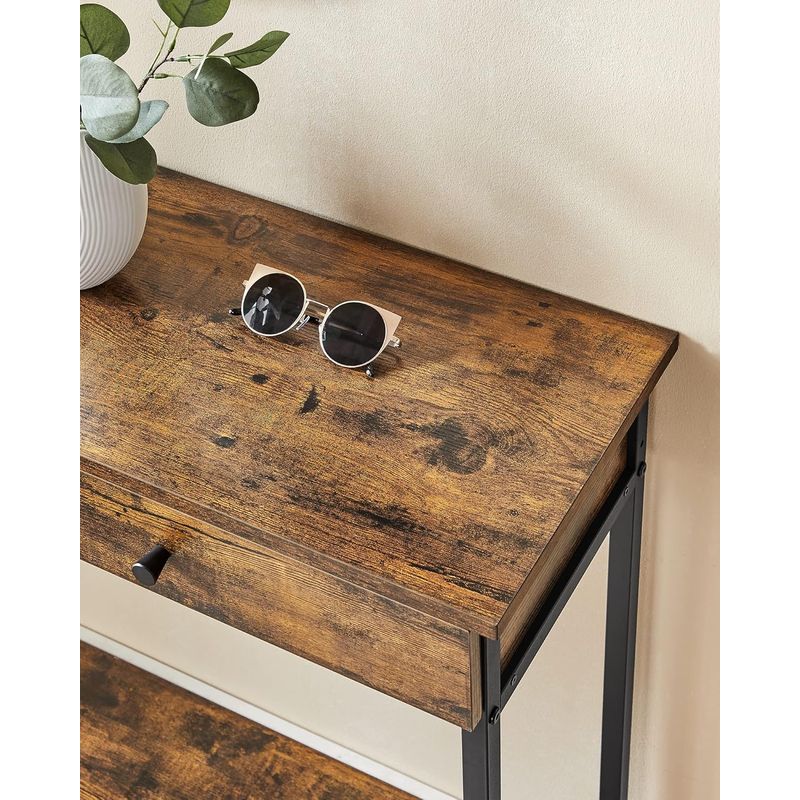 Casa si Gradina - Mobilier - Comode si corpuri - Console - Masa consola pentru hol cu 2 sertare, stil industrial, PAL si cadru metalic, 100x30x80 cm, maro rustic - Infinity.ro