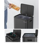 Casa si Gradina - Mobilier - Organizare si depozitare - Cosuri de gunoi - Cos gunoi metalic, 2 compartimente, 2x15 litri, pedala si inchidere silentioasa, negru - Infinity.ro