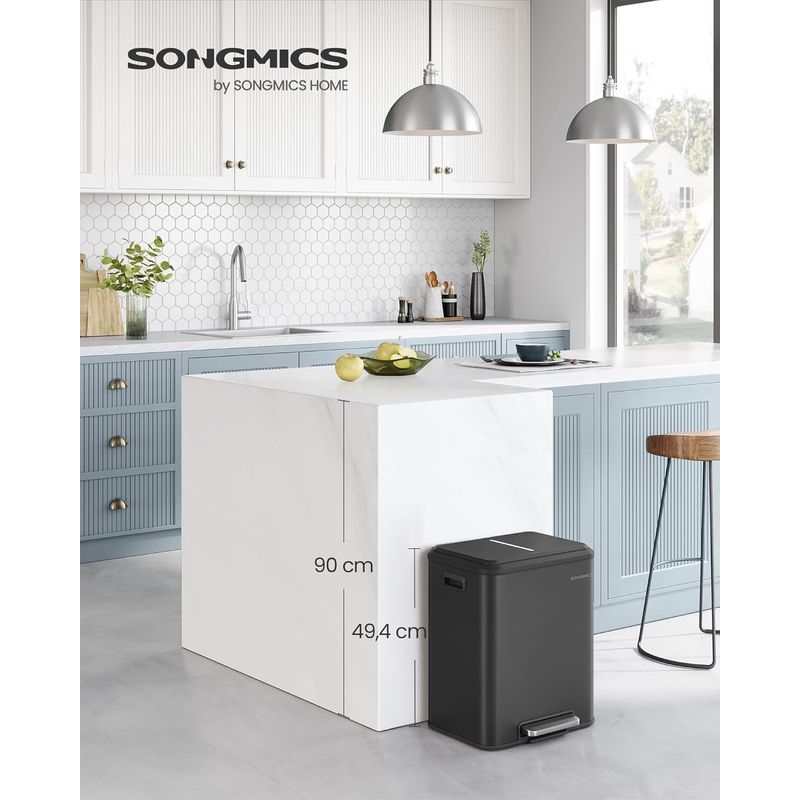 Casa si Gradina - Mobilier - Organizare si depozitare - Cosuri de gunoi - Cos gunoi metalic, 2 compartimente, 2x15 litri, pedala si inchidere silentioasa, negru - Infinity.ro