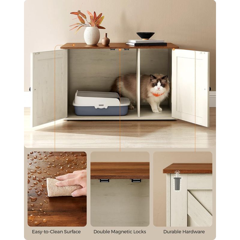 Petshop - Ingrijire si Igiena - Litiere si accesorii - Litiere acoperite - Litiera mascata tip mobilier cu usi model hambar, compartiment cu separator, 80x53x50 cm, alb - Infinity.ro