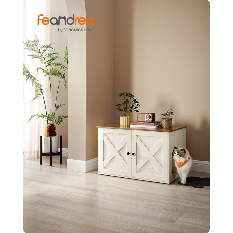 Petshop - Ingrijire si Igiena - Litiere si accesorii - Litiere acoperite - Litiera mascata tip mobilier cu usi model hambar, compartiment cu separator, 80x53x50 cm, alb - Infinity.ro