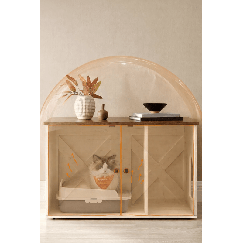 Petshop - Ingrijire si Igiena - Litiere si accesorii - Litiere acoperite - Litiera mascata tip mobilier cu usi model hambar, compartiment cu separator, 80x53x50 cm, alb - Infinity.ro