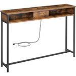 Casa si Gradina - Mobilier - Comode si corpuri - Console - Masa tip consola ingusta, cu 2 prize si 2 porturi USB incorporate, 120x25x81 cm, maro rustic - Infinity.ro