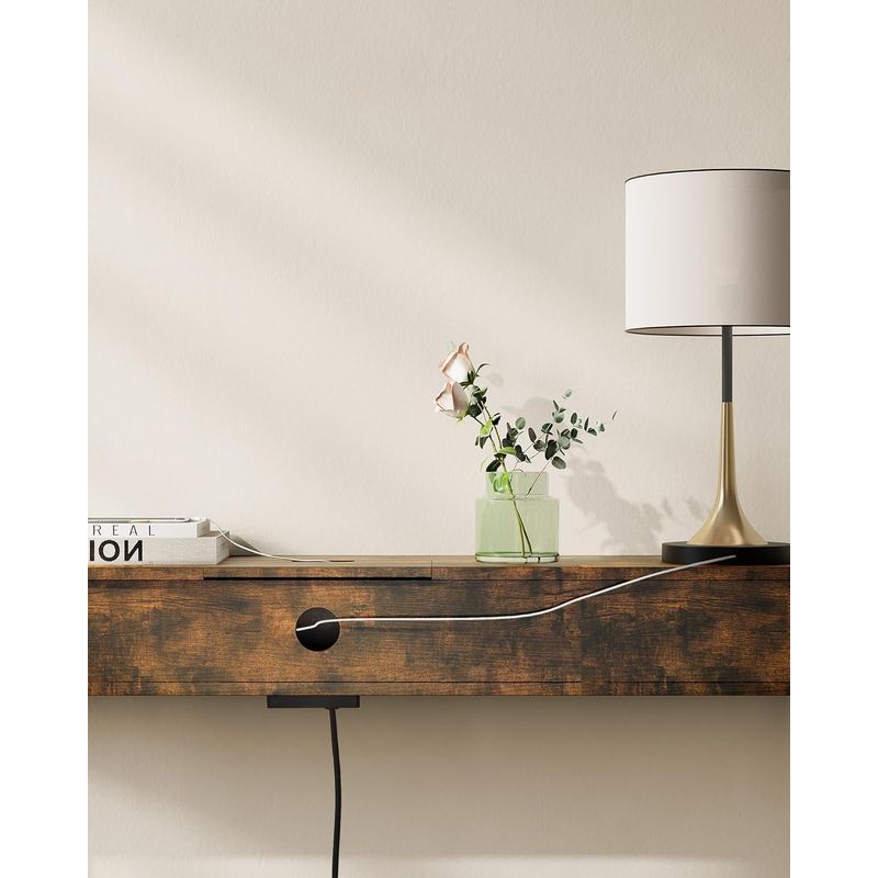 Casa si Gradina - Mobilier - Comode si corpuri - Console - Masa tip consola ingusta, cu 2 prize si 2 porturi USB incorporate, 120x25x81 cm, maro rustic - Infinity.ro