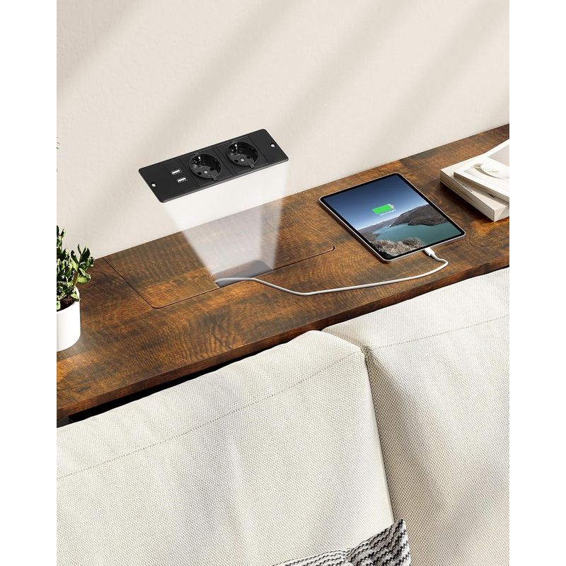 Casa si Gradina - Mobilier - Comode si corpuri - Console - Masa tip consola ingusta, cu 2 prize si 2 porturi USB incorporate, 120x25x81 cm, maro rustic - Infinity.ro