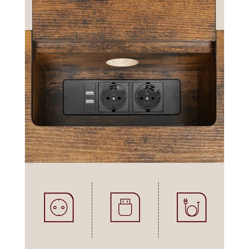 Casa si Gradina - Mobilier - Comode si corpuri - Console - Masa tip consola ingusta, cu 2 prize si 2 porturi USB incorporate, 120x25x81 cm, maro rustic - Infinity.ro