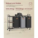 Market - Spalare si intretinere rufe - Uscatoare de rufe si accesorii - Cos de rufe cu rafturi si roti, 3 compartimente cu saci de rufe detasabili, 3x50 litri, 117x33x81 cm, maro si negru - Infinity.ro