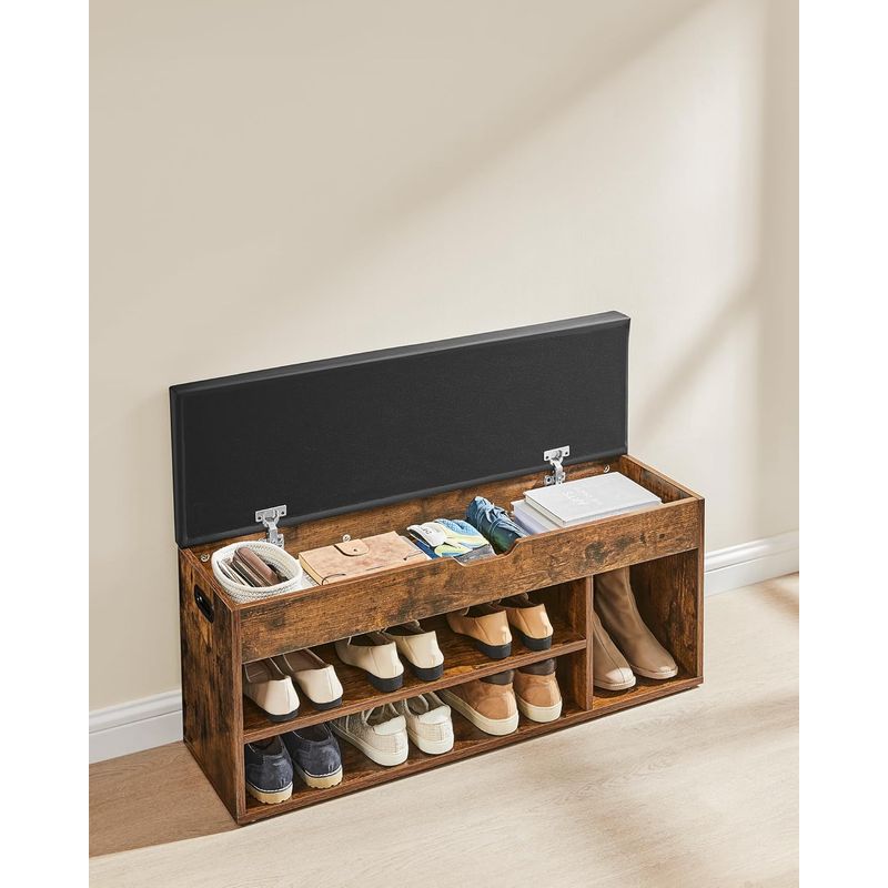 Casa si Gradina - Mobilier - Dulapuri si sifoniere - Dulapuri pantofi - Pantofar cu banca capitonata, 3 compartimente, sarcina 150 kg, 30x100x44 cm, vintage, maro rustic - Infinity.ro