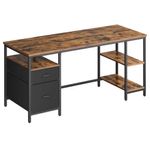 Casa si Gradina - Mobilier - Mese si birouri - Birouri - Birou cu 3 rafturi si 2 sertare, cadru metalic si PAL, montaj reversibil, 160x60x76 cm, maro rustic - Infinity.ro