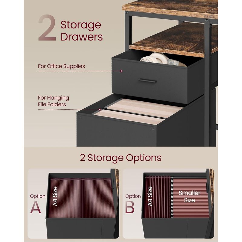 Casa si Gradina - Mobilier - Mese si birouri - Birouri - Birou cu 3 rafturi si 2 sertare, cadru metalic si PAL, montaj reversibil, 160x60x76 cm, maro rustic - Infinity.ro