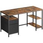Casa si Gradina - Mobilier - Mese si birouri - Birouri - Birou calculator cu 3 rafturi si 2 sertare, cadru metalic, stil industrial, 140x60x76 cm, maro rustic - Infinity.ro